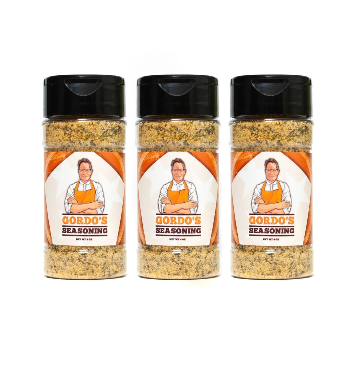 A 3-pack of 4oz Gordo's Seasoning jars